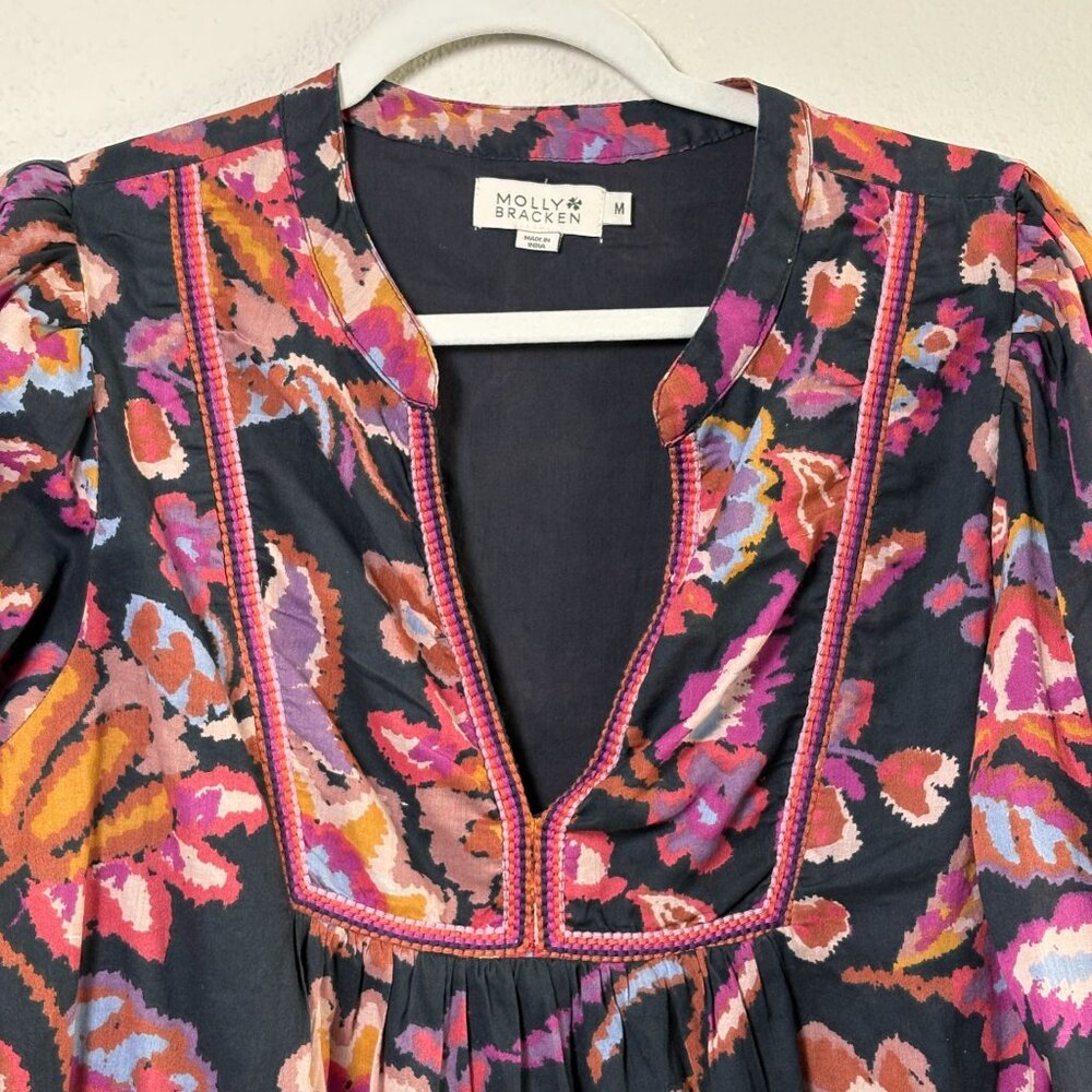 Molly Bracken Floral Blouse Size M V Neck Embroidery Long Sleeve Top Boho - Picture 2 of 13